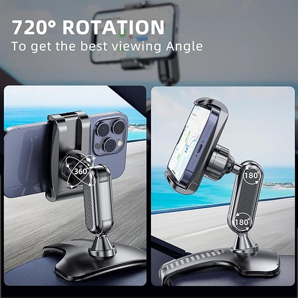 Car Phone Holder Mount for Dashboard 360 Degree Rotation Multifunctional Cell Phone Clip Design Phone Mount Compatible with 4-7 inch Smartphones (Black)