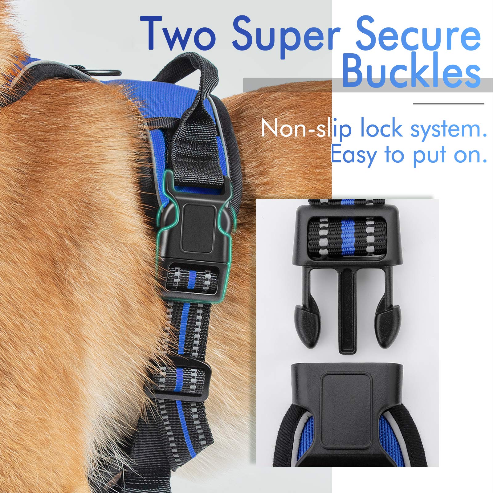Dog Harness, No-Pull Pet Harness with 2 Leash Clips, Adjustable Soft Padded Dog Vest