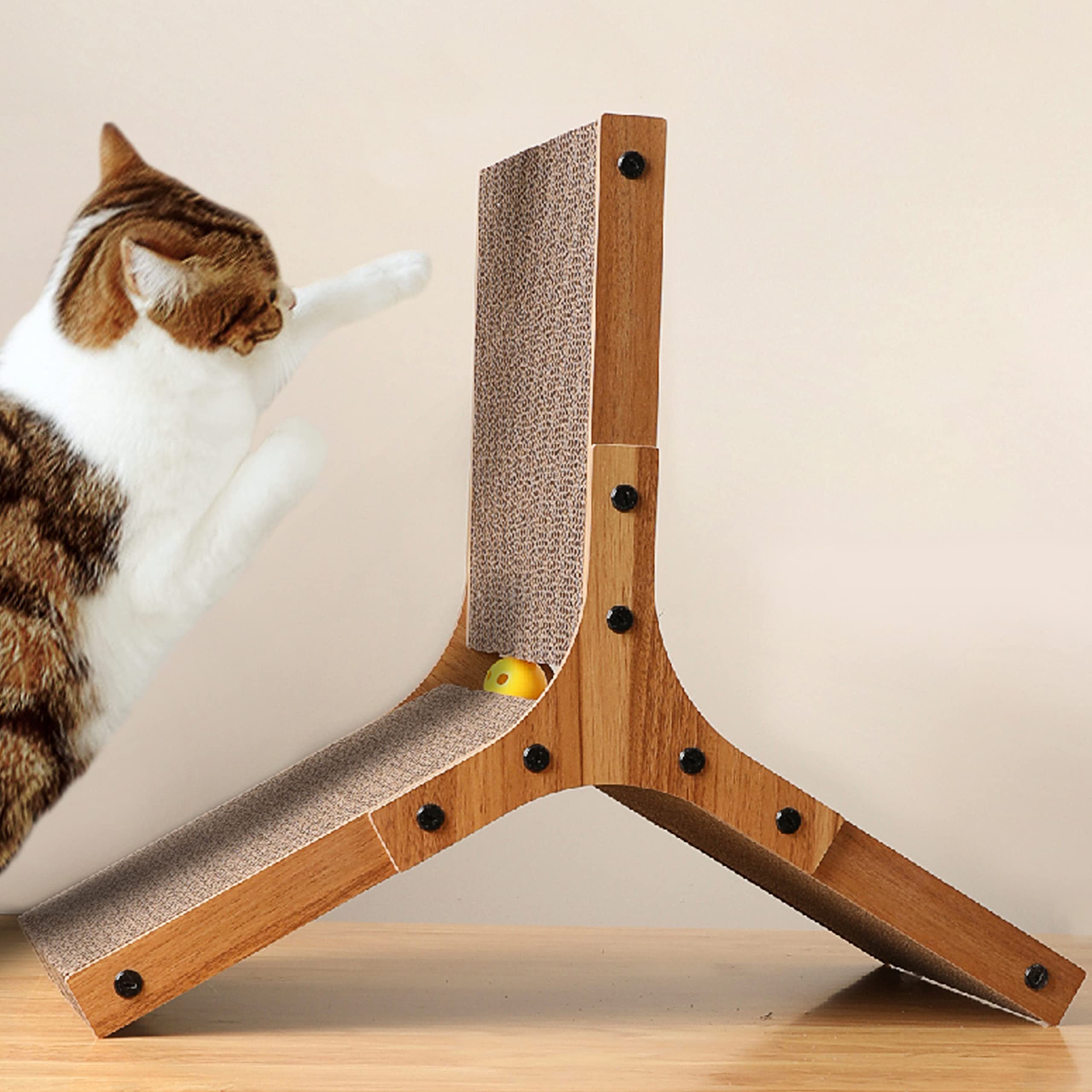Cat Scratcher Pad, Cardboard Cat Scratcher with Cat Toys Ball Track for Indoor Cats and Kitten