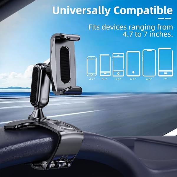 Car Phone Holder Mount for Dashboard 360 Degree Rotation Multifunctional Cell Phone Clip Design Phone Mount Compatible with 4-7 inch Smartphones (Black)