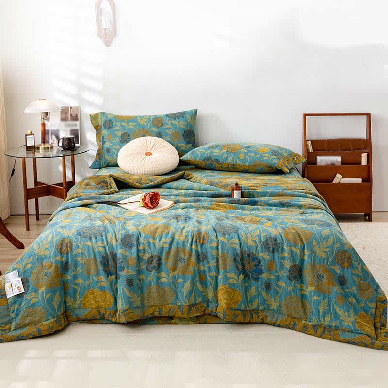 Luxurious Floral Jacquard Cotton Double-layer Summer Quilt
