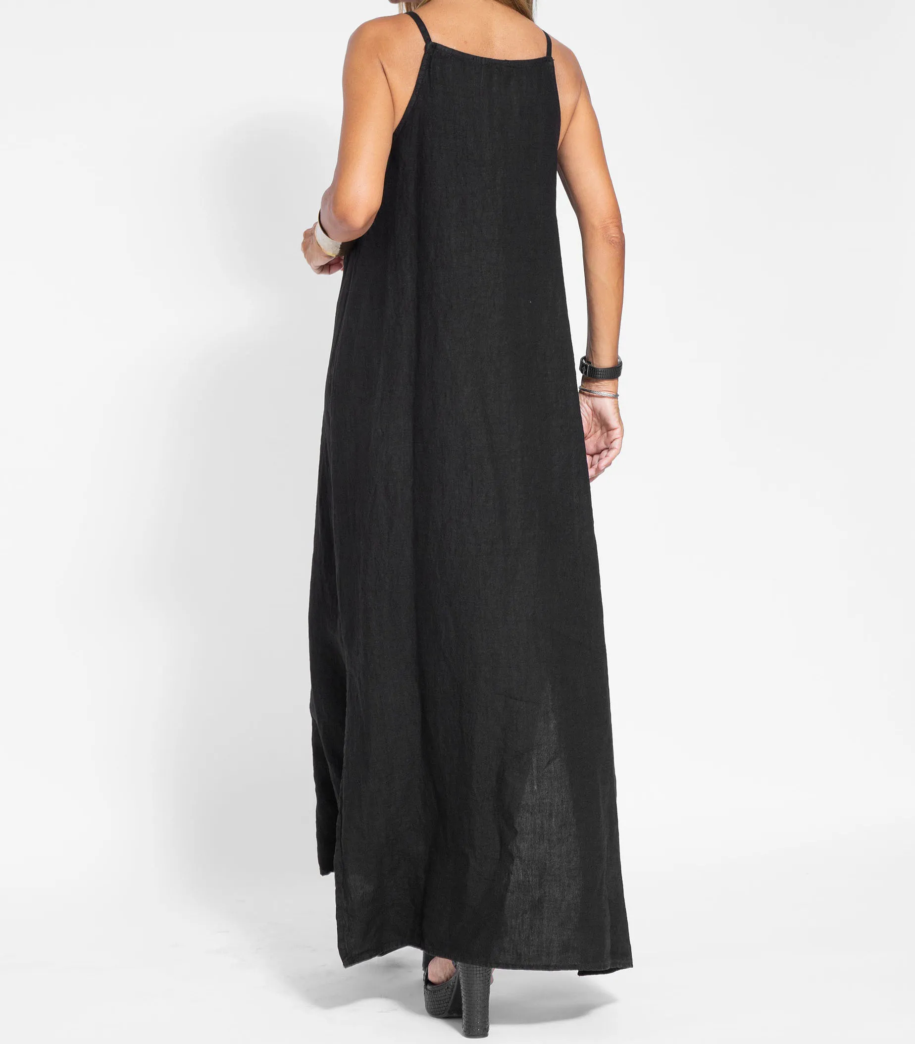 legant Solid Color Cotton Linen Sleeveless Long Dress