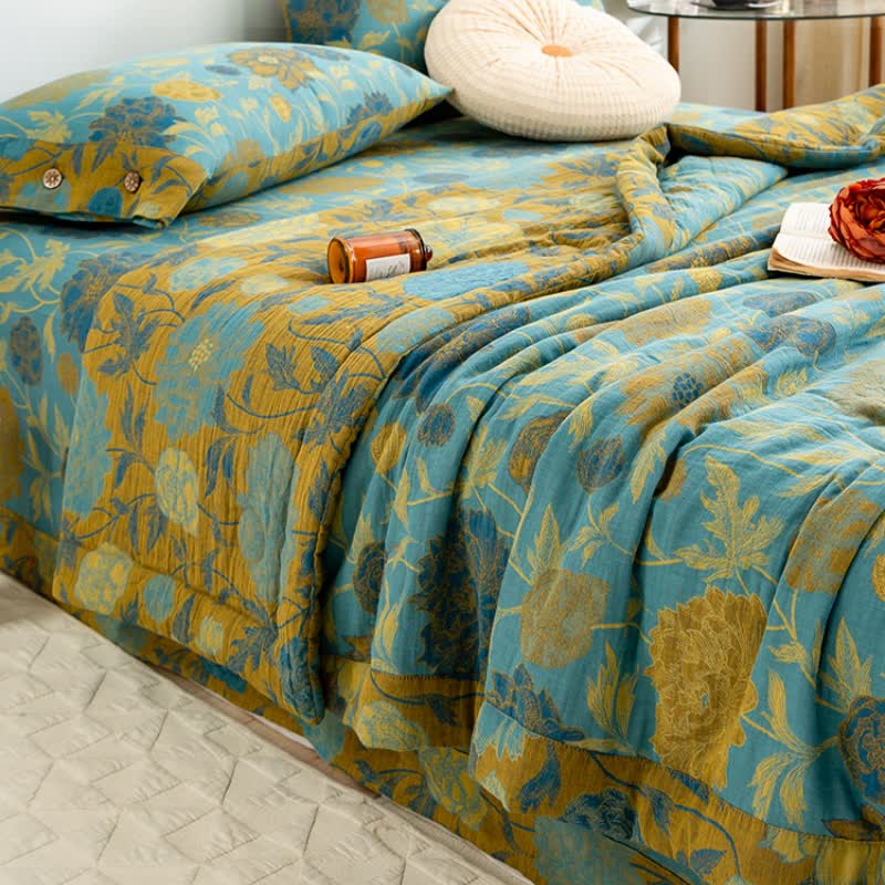 Luxurious Floral Jacquard Cotton Double-layer Summer Quilt