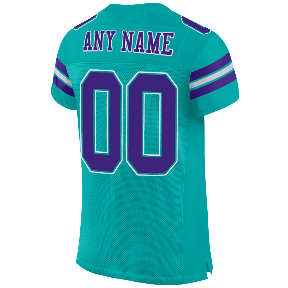 Custom Aqua Purple-White Mesh Football Jersey