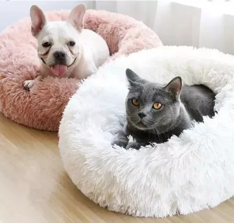  Dog Beds - The Original Calming Donut Frost Shag Cuddler Dog Bed