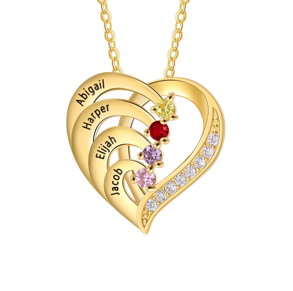 Personalised 1-6 Name Heart Necklace With Birthstone