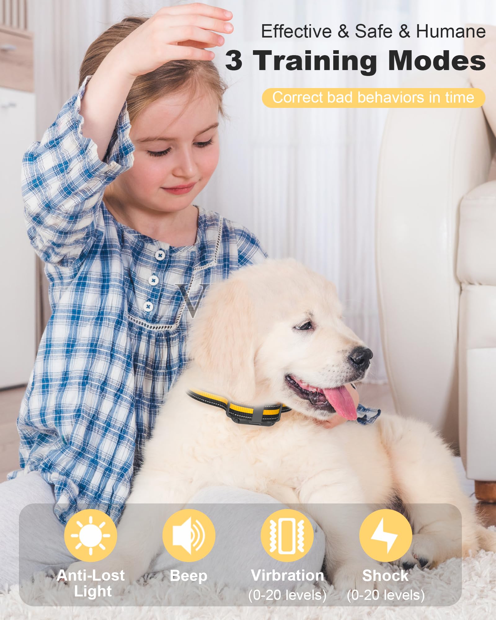 Dog Shock Collar, Rechargeable Waterproof Dog Training Collar with Remote