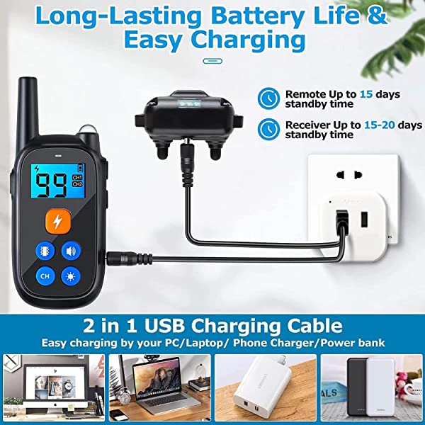 Dog Training Collar with 5 Safe Training Modes, Rechargeable Waterproof , Remote Range 2600Ft