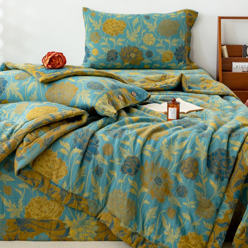 Luxurious Floral Jacquard Cotton Double-layer Summer Quilt