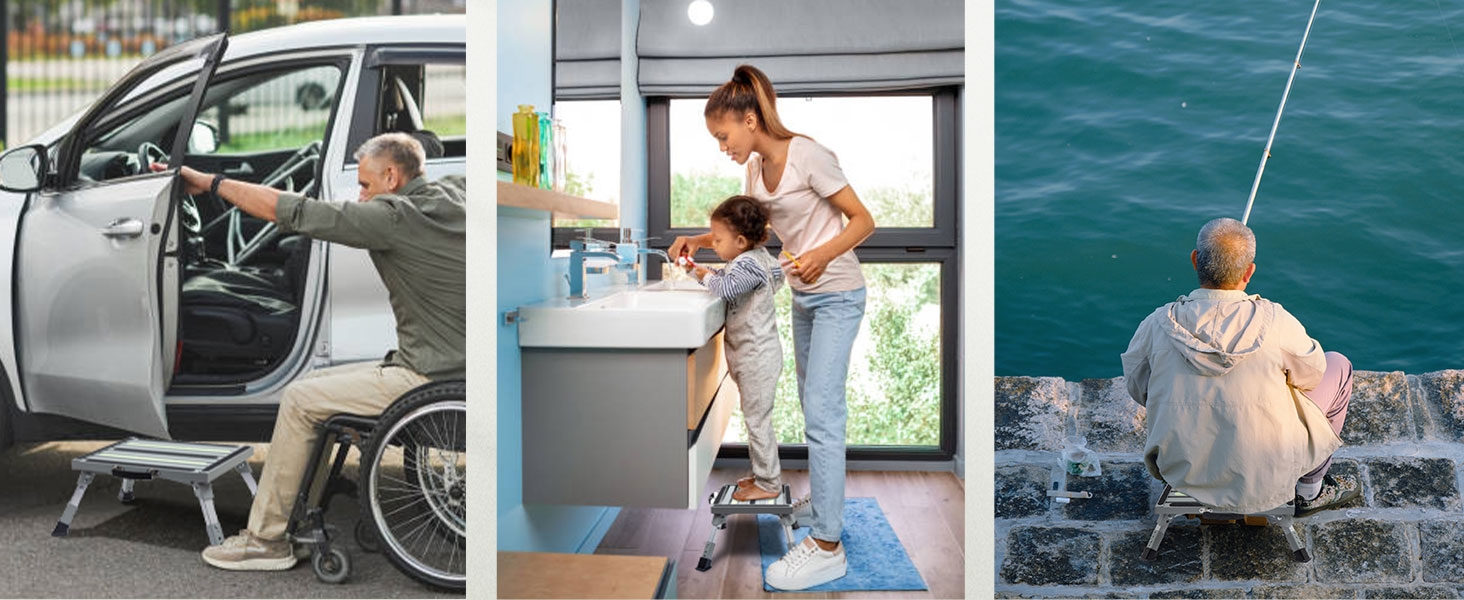 Safety RV Steps Adjustable Height Folding Platform Step with Glow