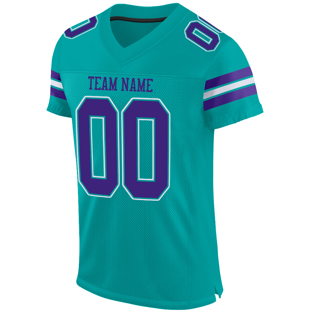 Custom Aqua Purple-White Mesh Football Jersey