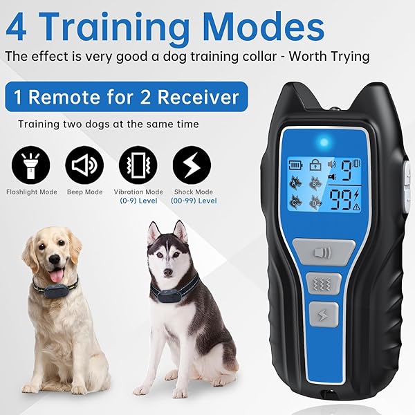 Dog Shock Collar，Waterproof Rechargeable Electric Dog Training Collar with Remote