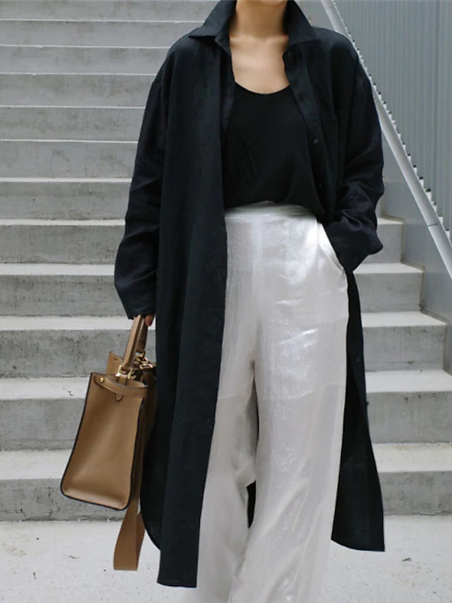  Women's Shirt Dress - Lightweight Linen Blend - Button-Down - Long Sleeve - Relaxed Fit 🔥