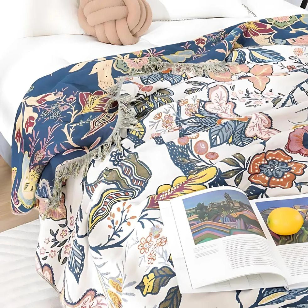 Eden Flora Tasseled Sofa Throw Blanket