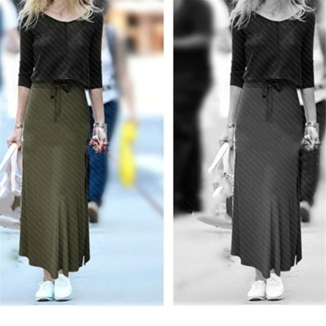 Women Pleated Long Skirt Fashion Slit Belted Maxi Skirt