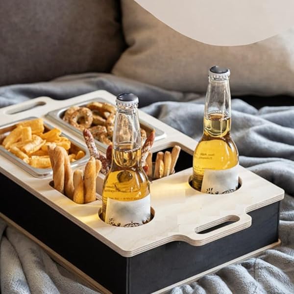 2 Personalised Snack Bowls, Organizer and Bottle Holder – Sofa Tray