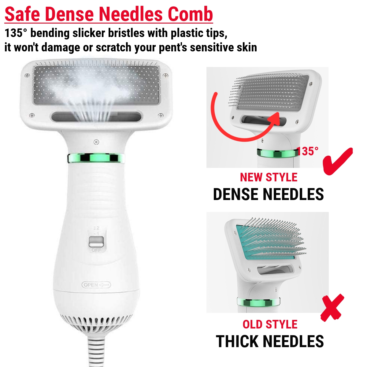 2 In 1 Pet Hair Dryer Blower Slicker Brush Portable Dog Cat Grooming Tool