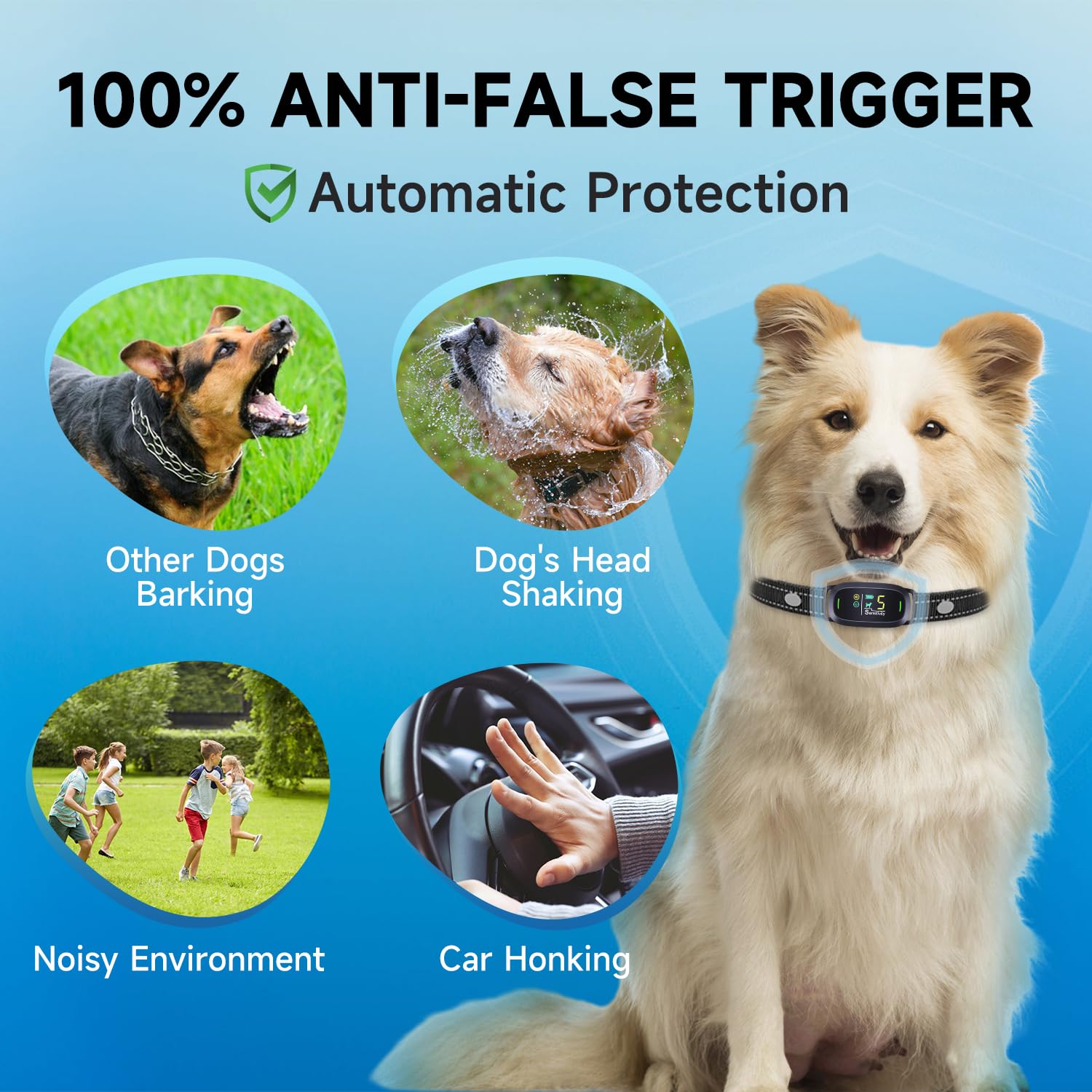 Anti Barking Dog Collars，Rechargeable Smart Bark Collar Harmless