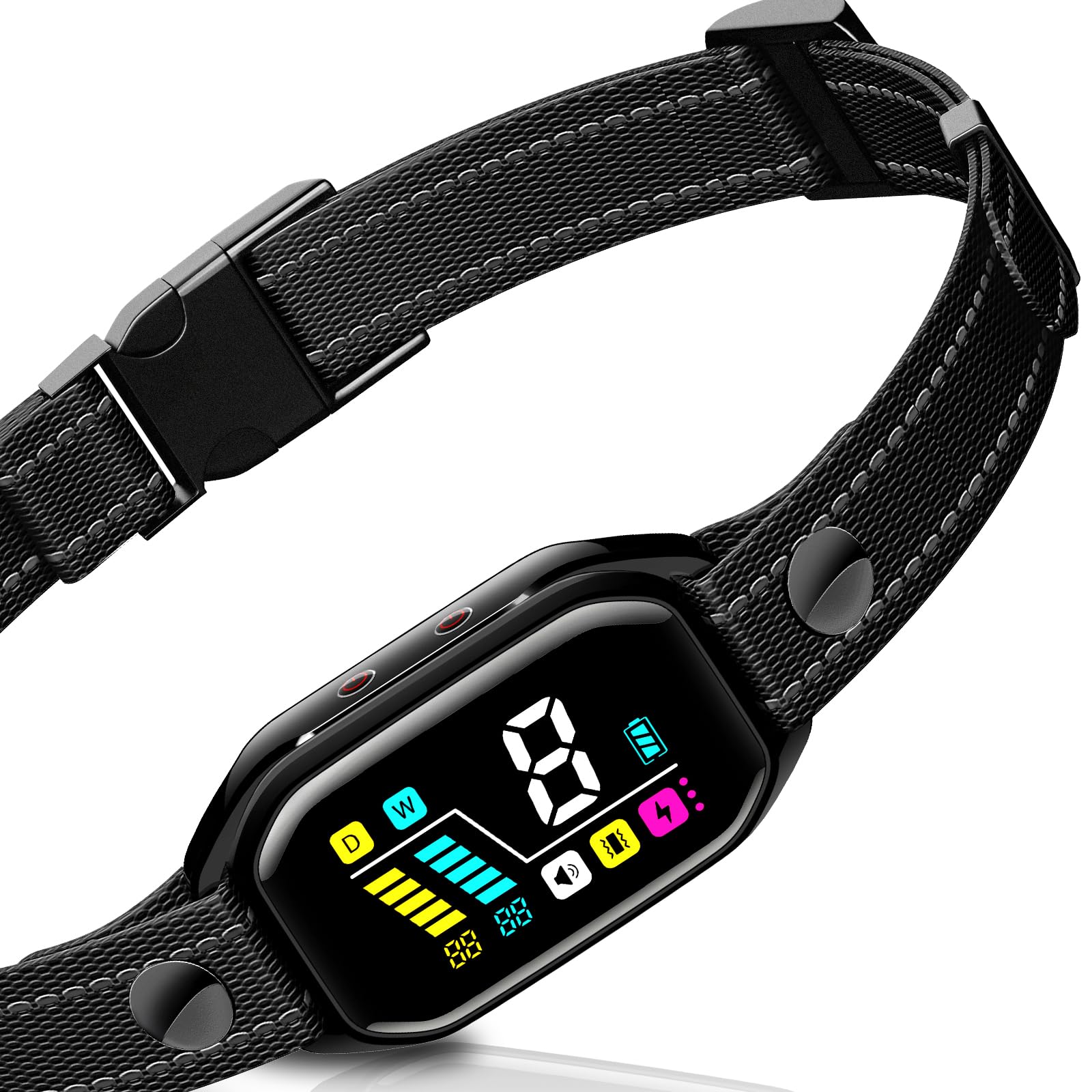 Rechargeable Anti Barking Dog Collar，Smart Collar with Bark Frequency Detection, 3 Sound Modes, Vibration/Static Shock, Suitable for All Dogs, IP67 Waterproof Colour Screen