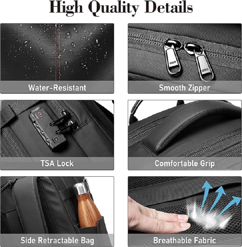 60L Expandable Vacuum Compression Backpack with USB Charging Port and Lock for Travel