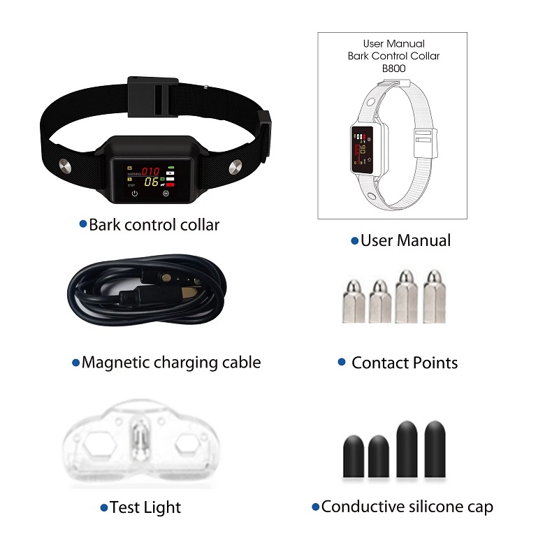 Intelligent Bark Collar, IP68 Waterproof Rechargeable Anti Bark Stop Bark Dog Collar with Beep Vibration Shock