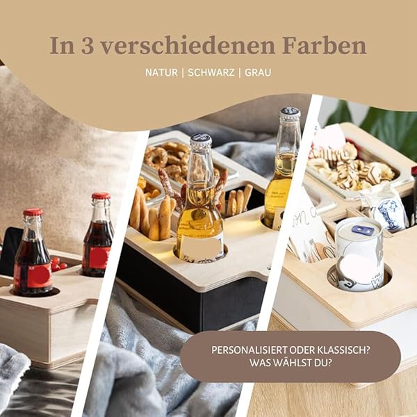 2 Personalised Snack Bowls, Organizer and Bottle Holder – Sofa Tray