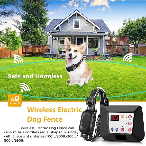 Wireless Dog Fence, Pet Containment System Training Collar with Remote