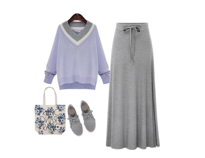 Women Pleated Long Skirt Fashion Slit Belted Maxi Skirt