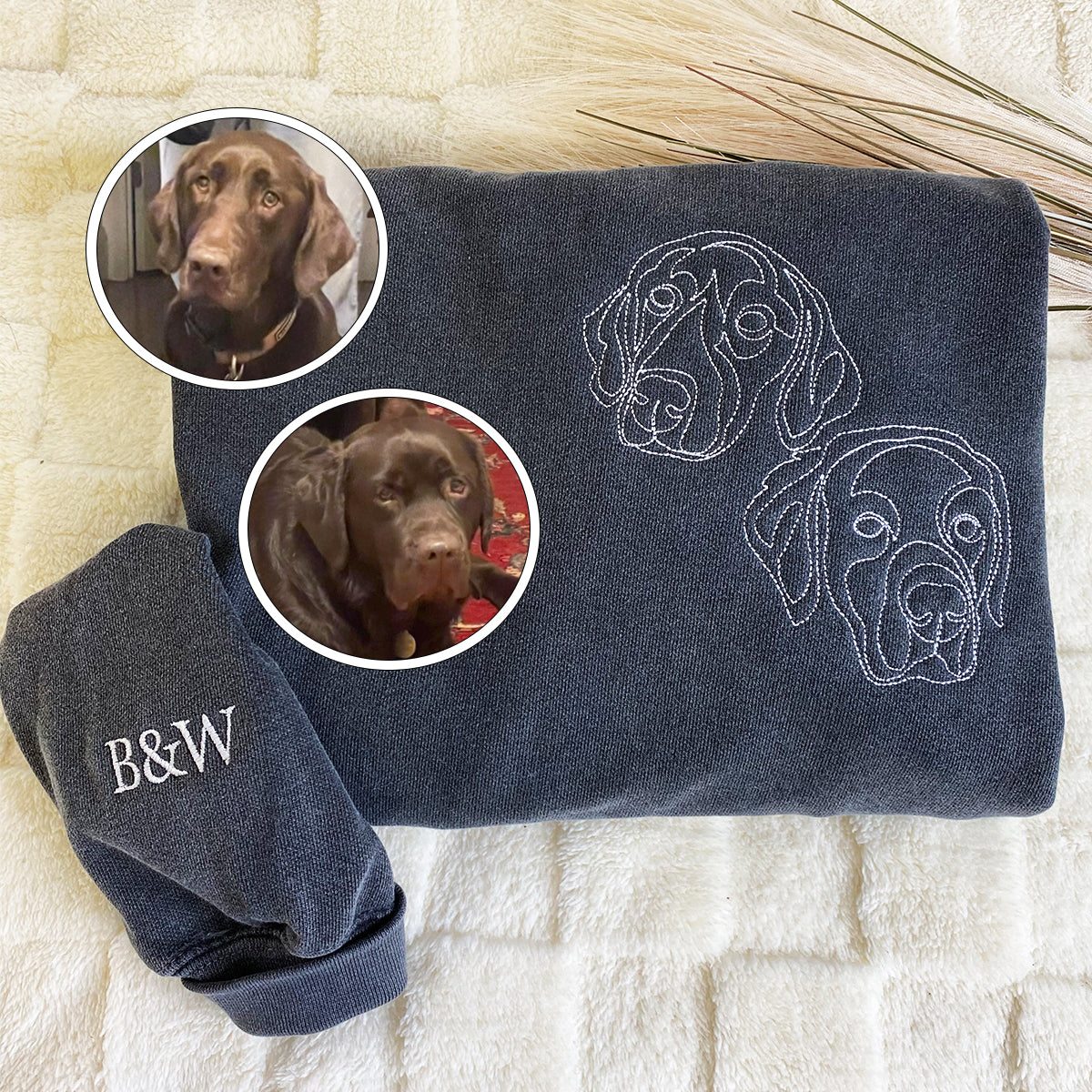 Custom Embroidered Outline Dog Sweatshirt Using Your Photo with Dog Name