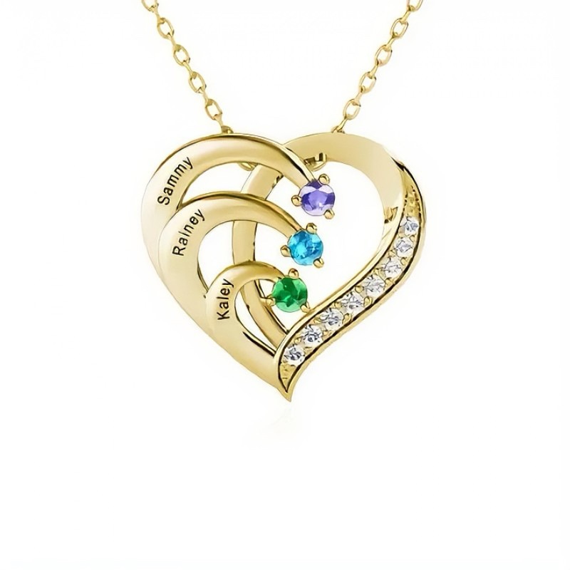 Personalised 1-6 Name Heart Necklace With Birthstone