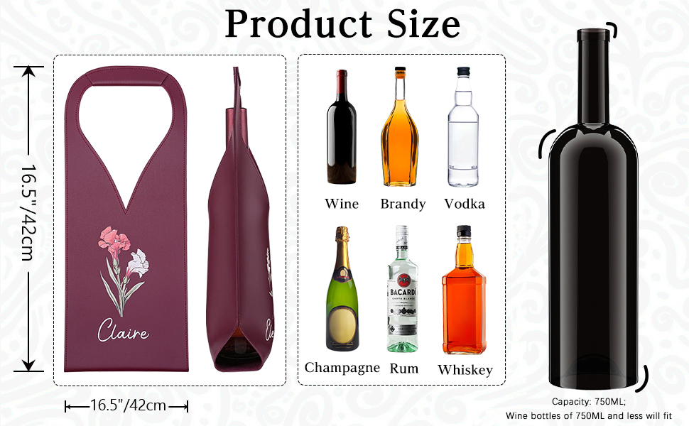 Personalized Wine Bags Leather - 5 Color Options Wine Bottle Carrier Bag with Name for Birthday Picnic Party Father's Day and Party Gift