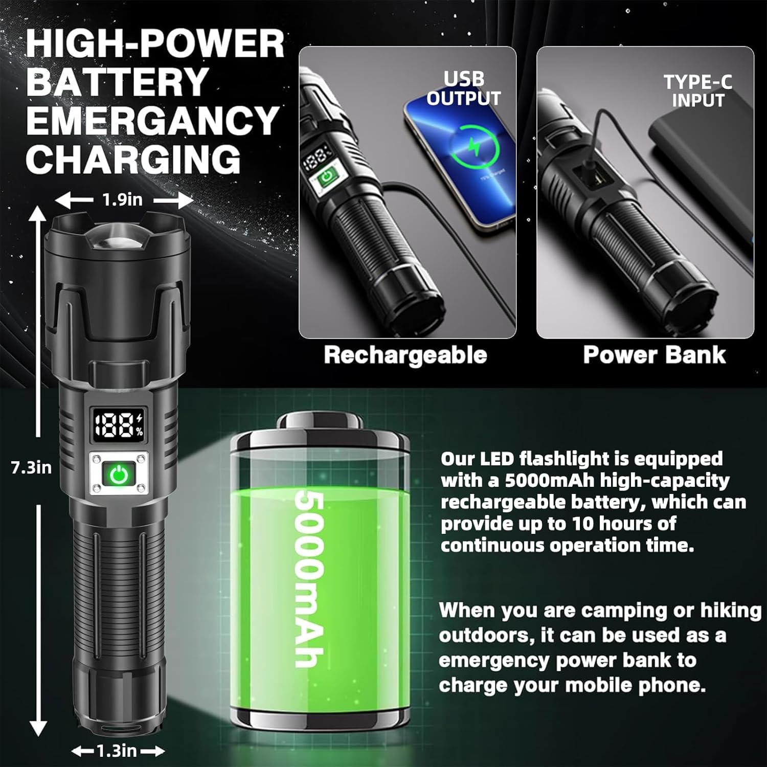 Rechargeable Flashlight High Lumens Powerful Led Flashlight