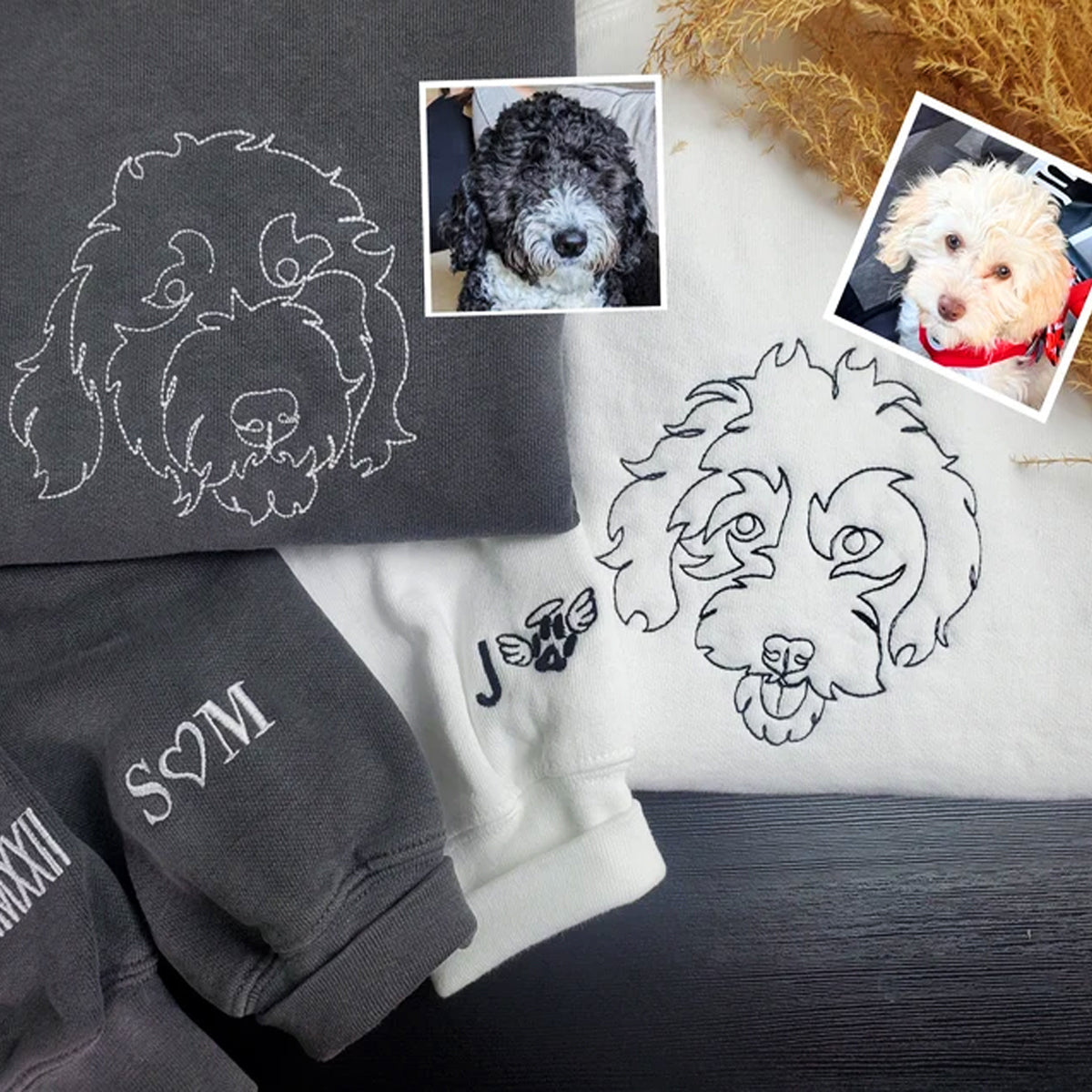 Custom Embroidered Outline Dog Sweatshirt Using Your Photo with Dog Name