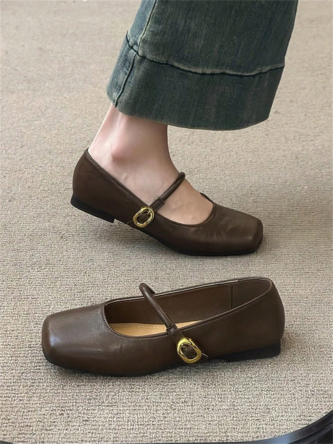 Women's Square Toe Mary Jane Vintage Style Flat Shoes