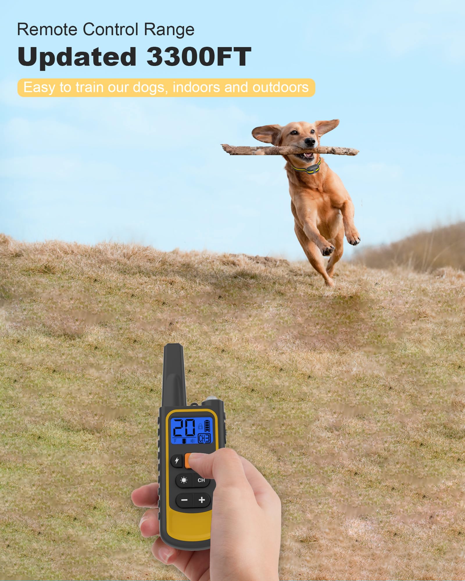 Dog Shock Collar, Rechargeable Waterproof Dog Training Collar with Remote