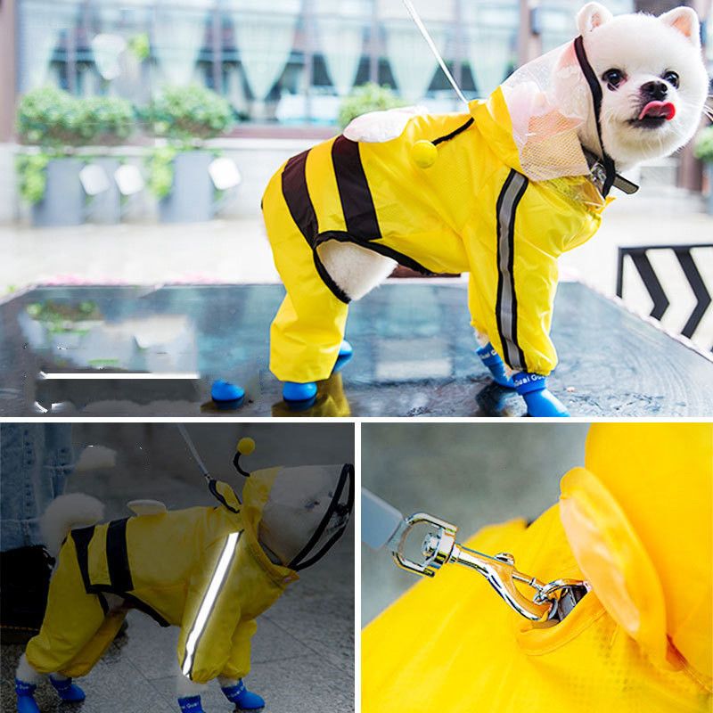 Dog Four-legged Bee Shaped Raincoat | Variety Size Raincoat for Dog with Harness