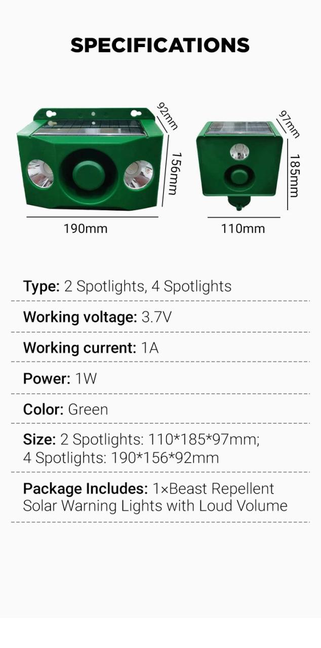 Beast Repellent Solar Warning Lights with Loud Volume