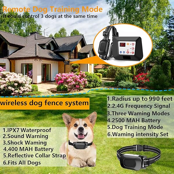 Wireless Dog Fence, Pet Containment System Training Collar with Remote