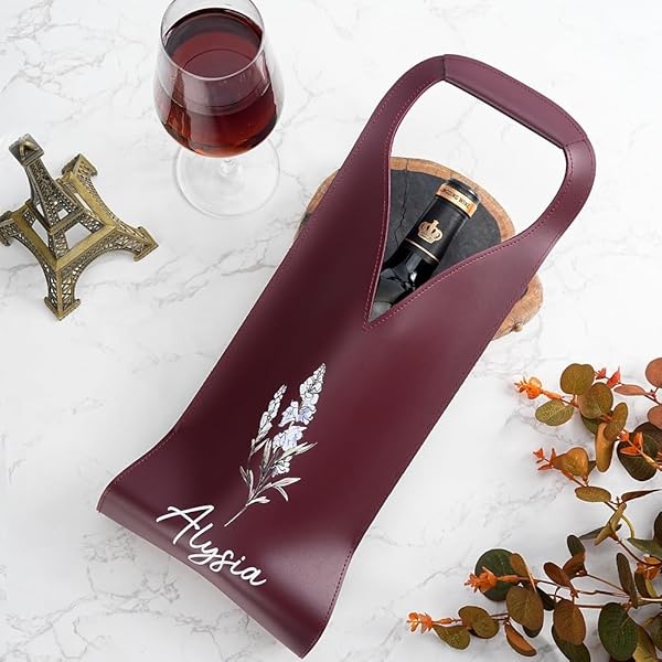 Personalized Wine Bags Leather - 5 Color Options Wine Bottle Carrier Bag with Name for Birthday Picnic Party Father's Day and Party Gift