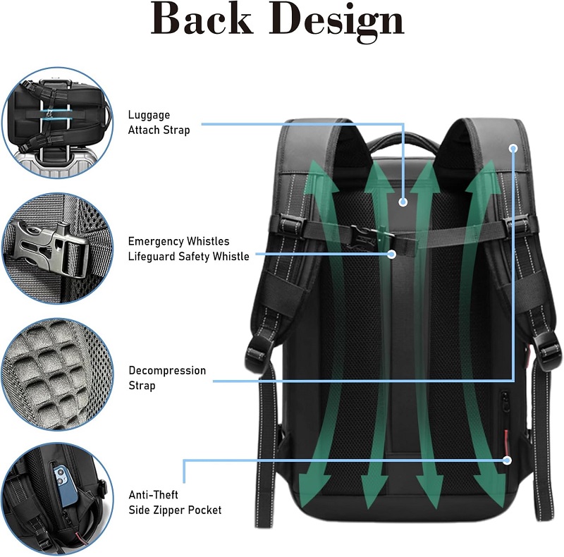 60L Expandable Vacuum Compression Backpack with USB Charging Port and Lock for Travel