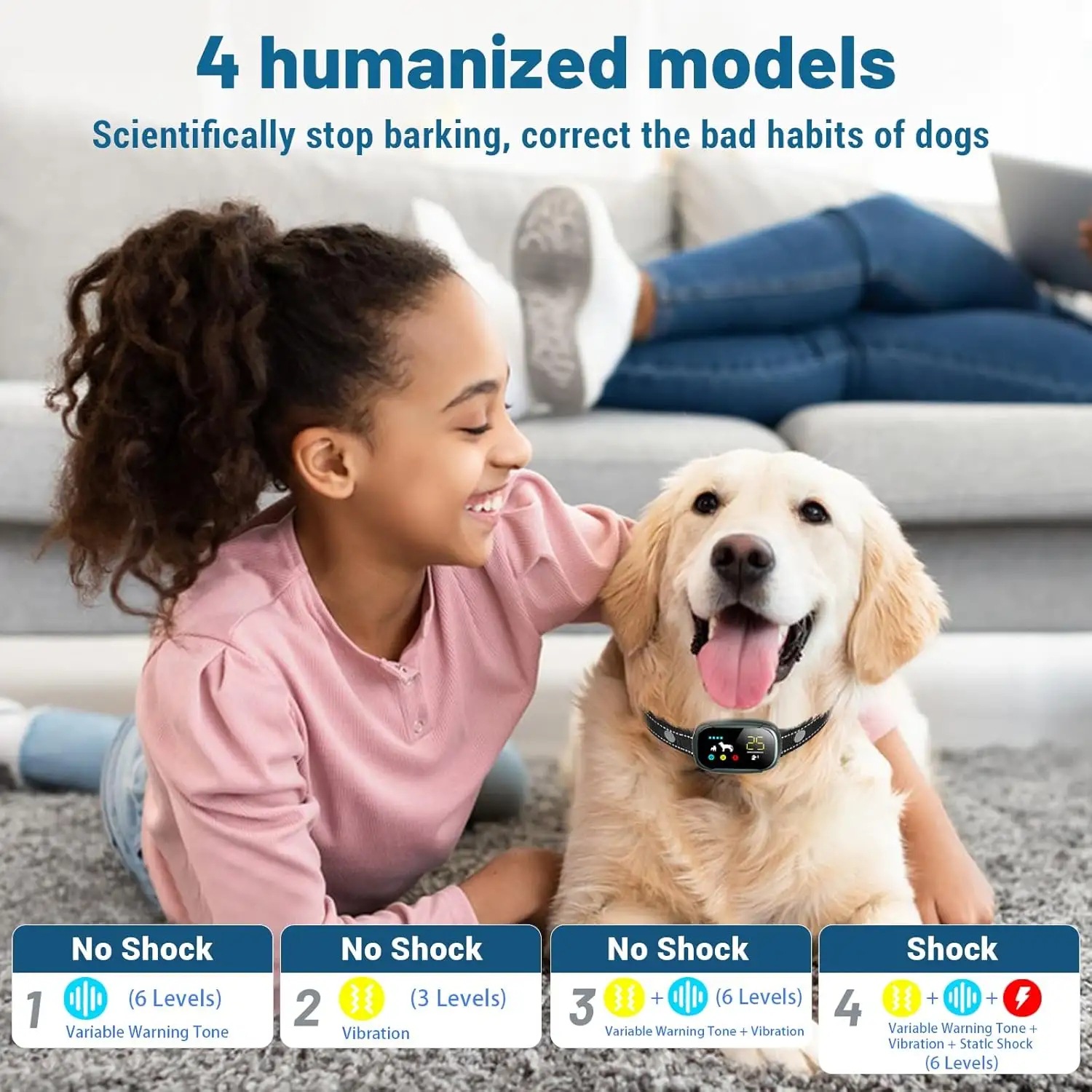 Anti Barking Dog Collars，Rechargeable Smart Bark Collar Harmless