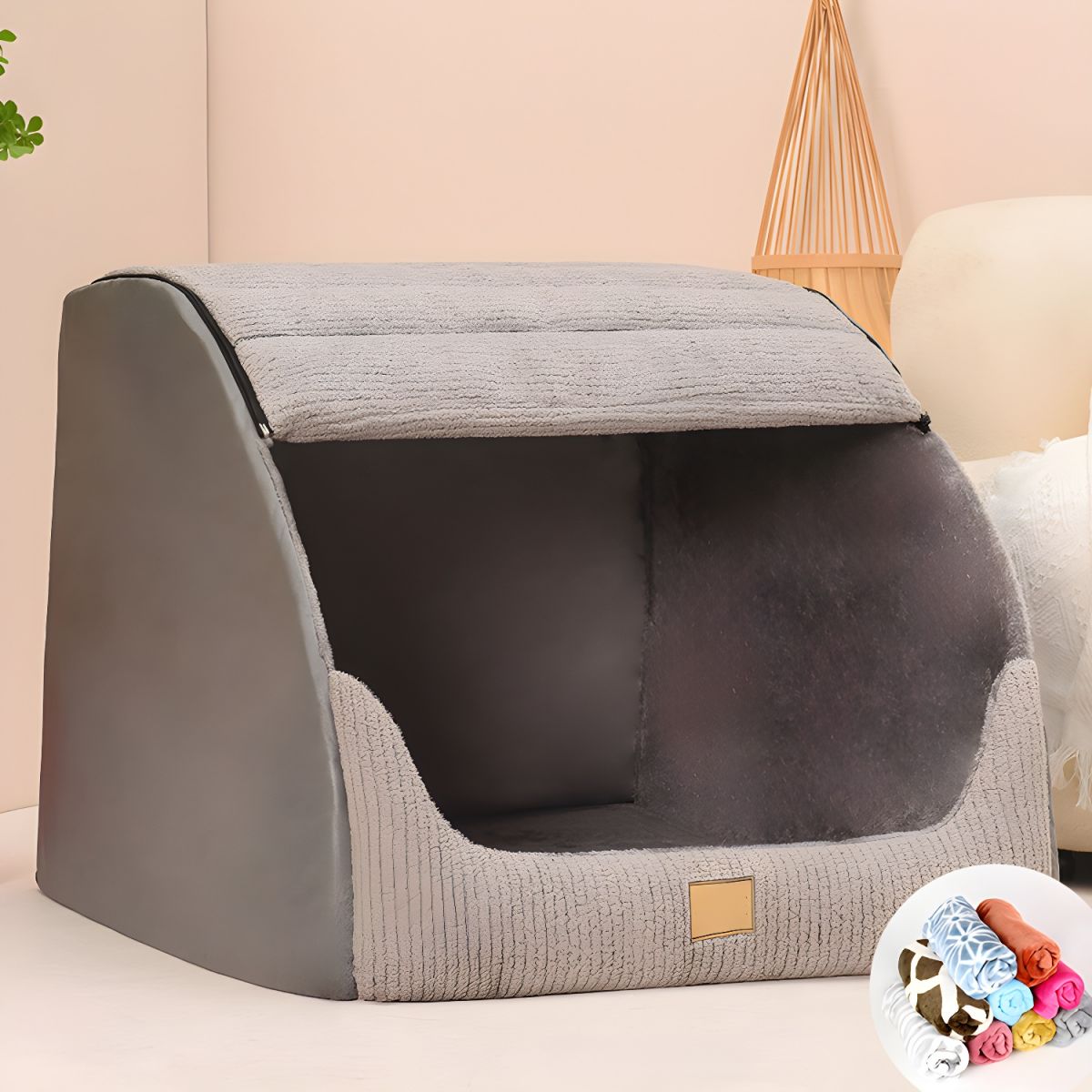 Warm Flannel Detachable Semi-Enclosed Large Dog Tent Bed