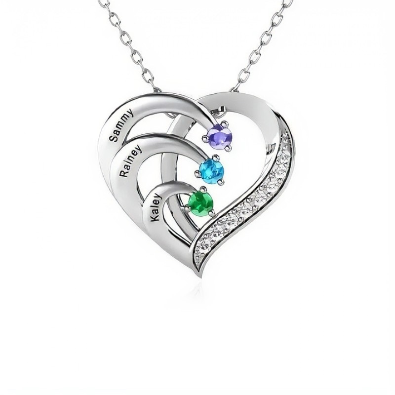 Personalised 1-6 Name Heart Necklace With Birthstone
