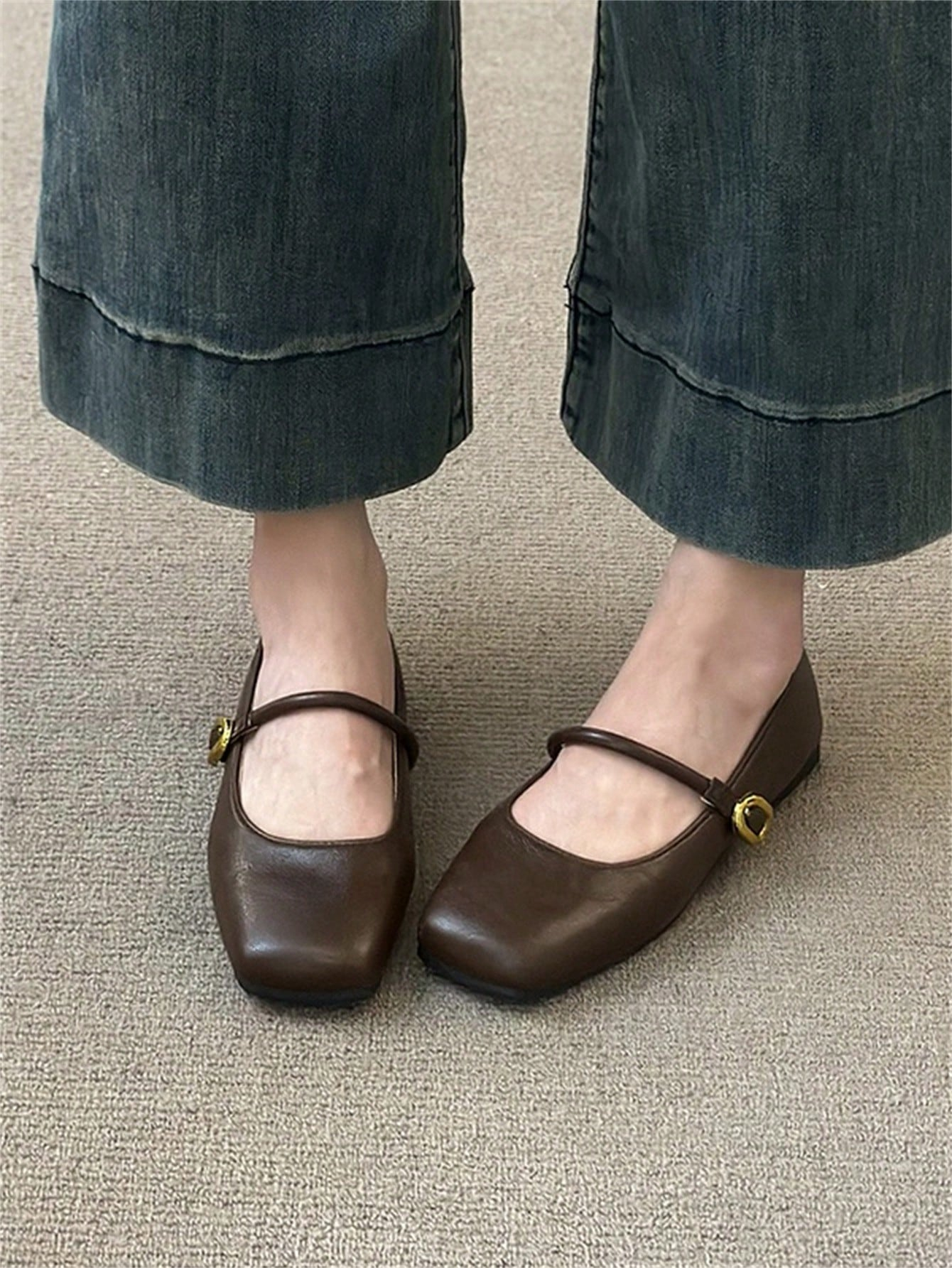 Women's Square Toe Mary Jane Vintage Style Flat Shoes