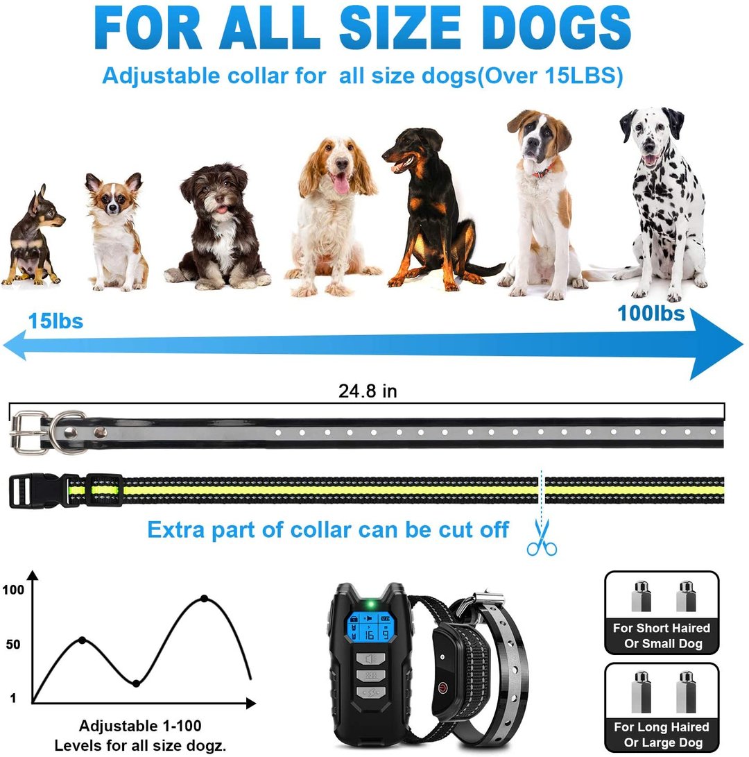 Dog Training Collar, Shock Collar for Dogs with Remote, Rechargeable Dog Shock Waterproof Bark Collar