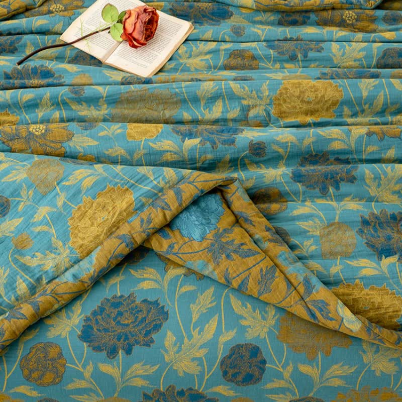 Luxurious Floral Jacquard Cotton Double-layer Summer Quilt