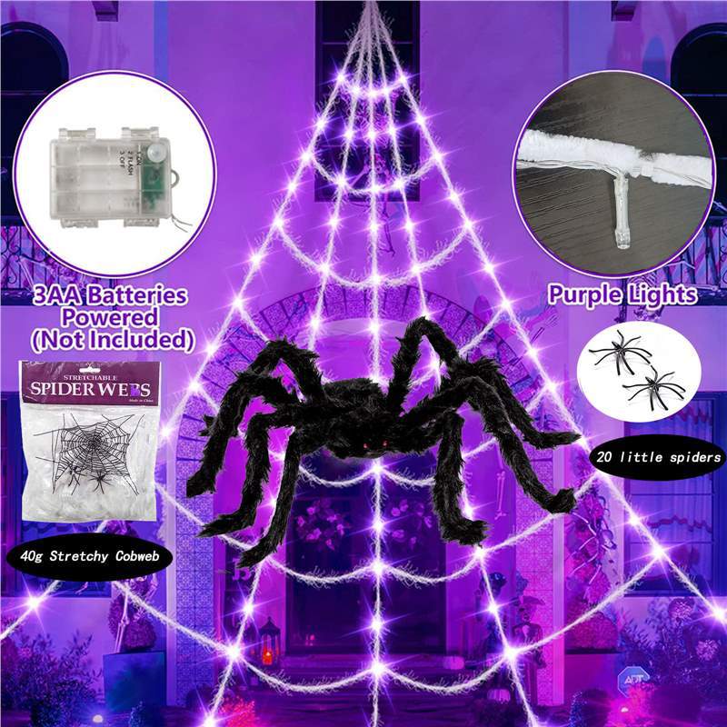 Halloween Spider Web Lights, Super-Realistic Giant Cobweb Indoor Outdoor