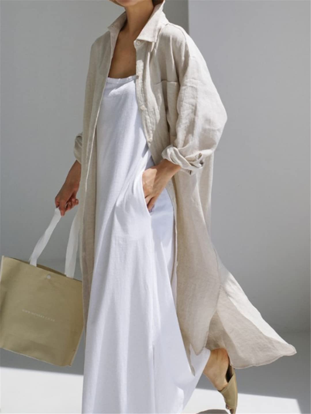  Women's Shirt Dress - Lightweight Linen Blend - Button-Down - Long Sleeve - Relaxed Fit 🔥