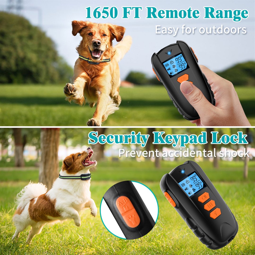 Dog Training Collar, Shock Collar for Dogs with Remote, Rechargeable Dog Shock Waterproof Bark Collar