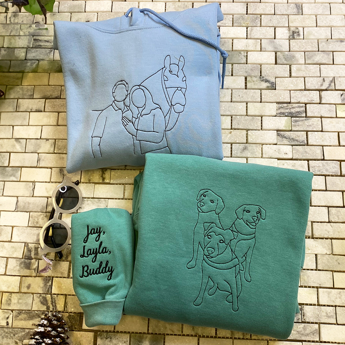 Custom Embroidered Outline Dog Sweatshirt Using Your Photo with Dog Name